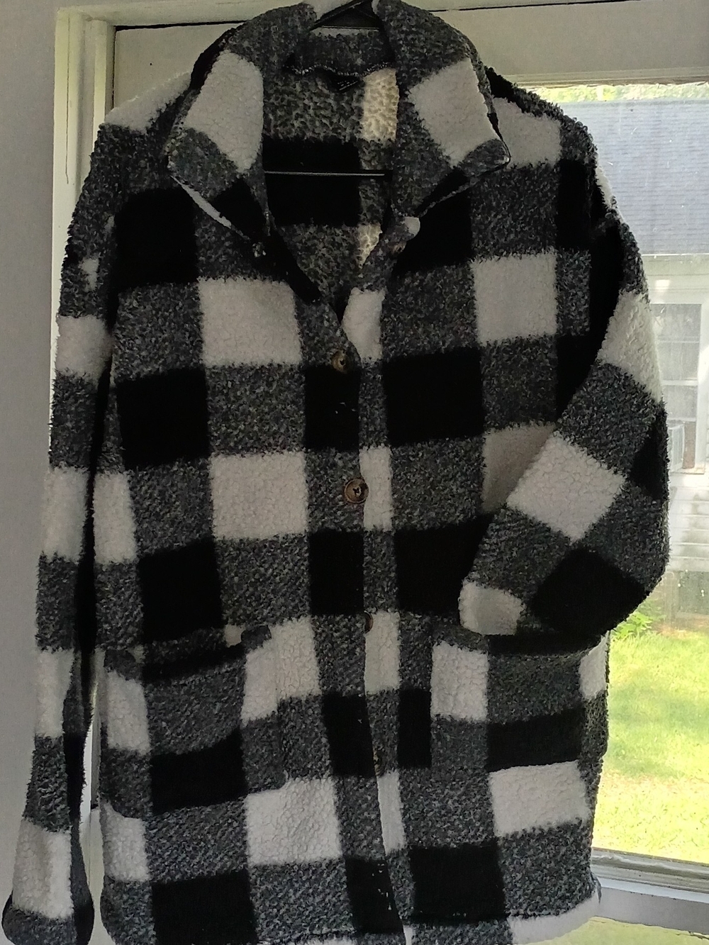 Women's SHEIN Checkered Sherpa Jacket